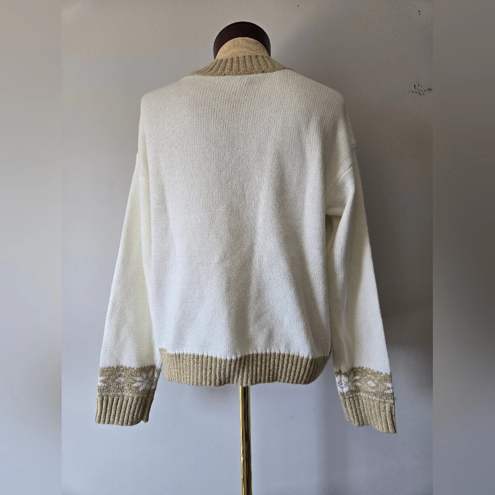 TOMMY HILFIGER Cream & Gold Snowflake Knit Sweater. Size Small - Picture 7 of 11
